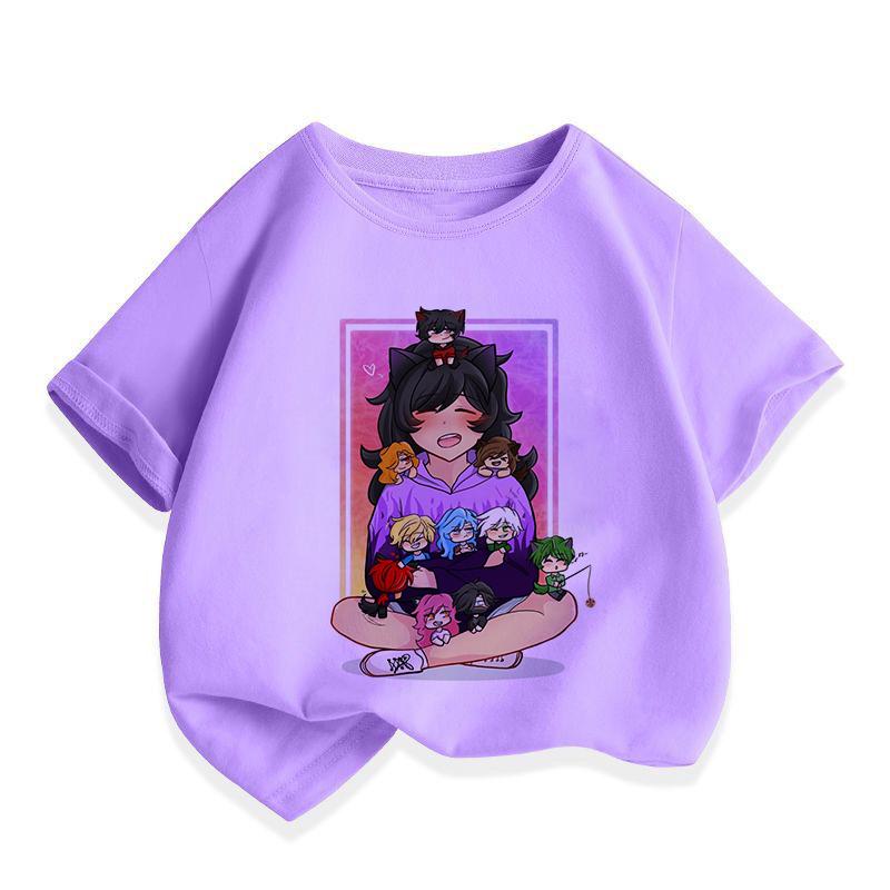 Aphmau T-Shirt Kawaii Aphmau T-Shirts Drucken Prinzessin Kinderkleidung Cartoon Anime Jungen Mädchen Shirt Katze Drucken Sommer Tops 9-10T(150cm)
