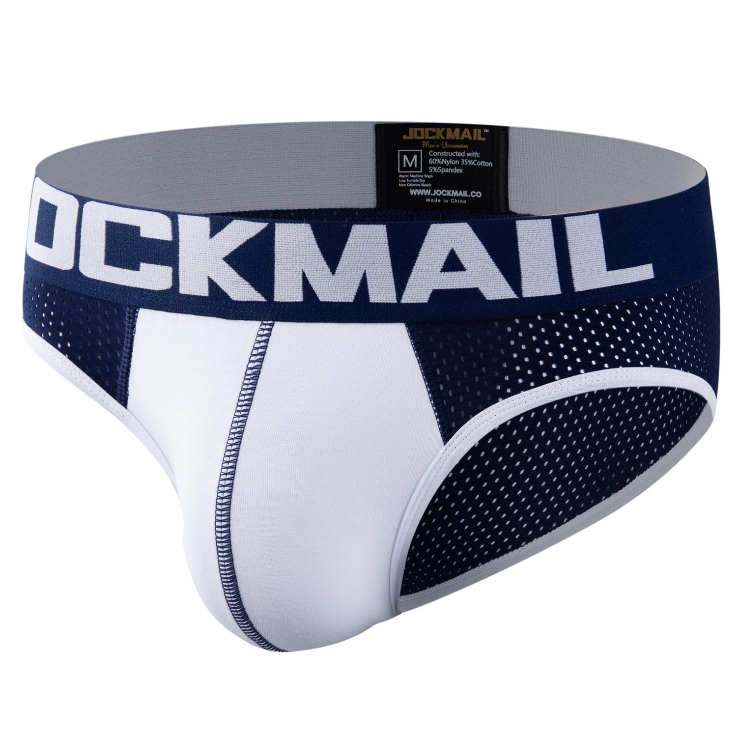 Slips JOCKMAIL Mode Niedrige Taille Sport Herren Unterwäsche Nylon Mesh Atmungsaktiv Klassische Colour Clash Design Unterhosen L dunkelblaue