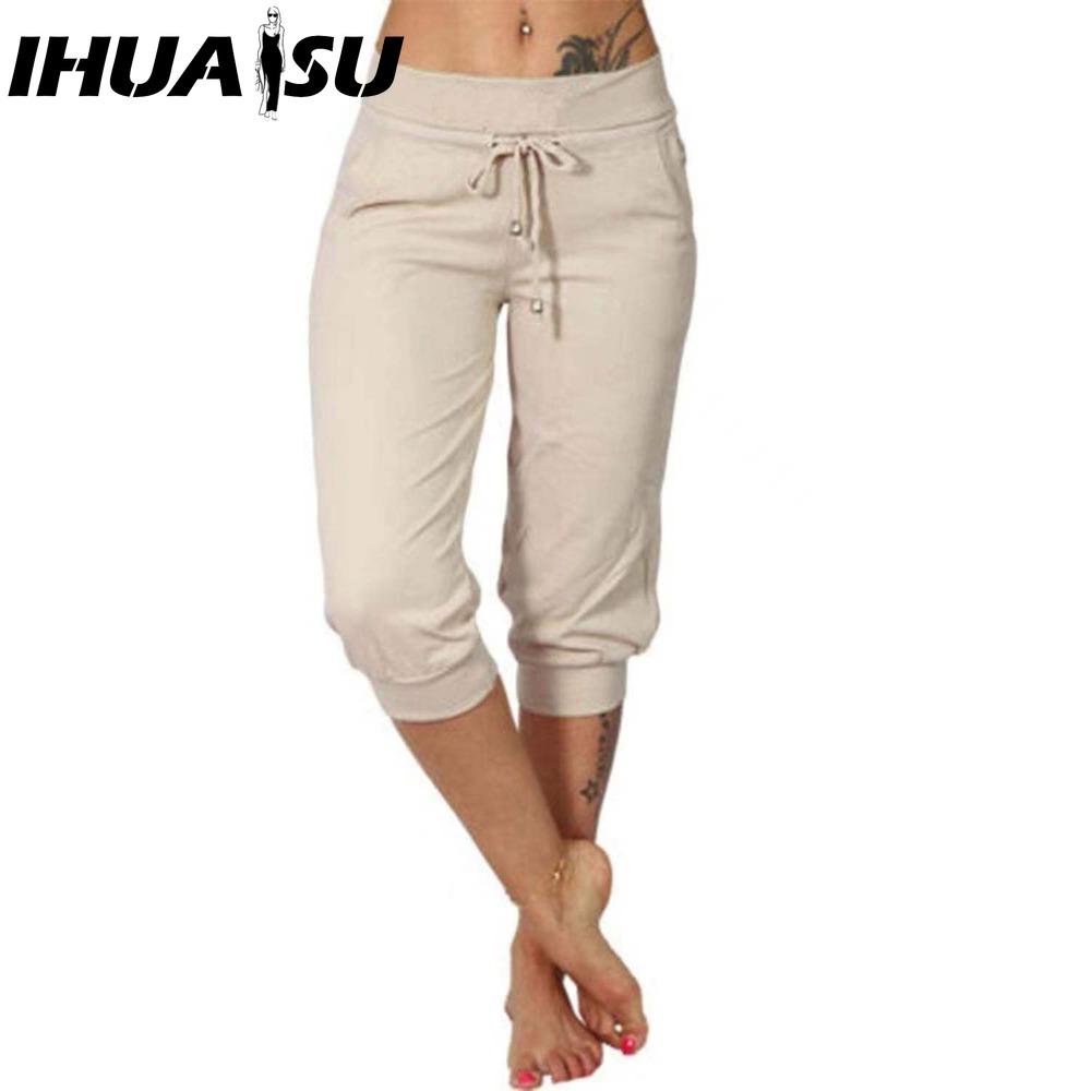IHUASU 10 Farben Damenmode Lässig Einfarbig Print Hosen & Caprihosen XL beige