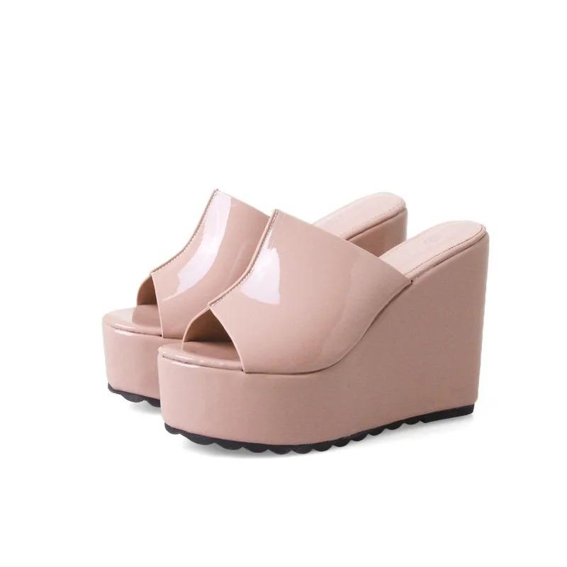 Modische Plateau-Hausschuhe, Damenmode, Schuhe, einfarbig, Keilsandalen, Designer-Party-Sandalen, Frau, lässig, bequem, Sommerschuhe 34 rosa