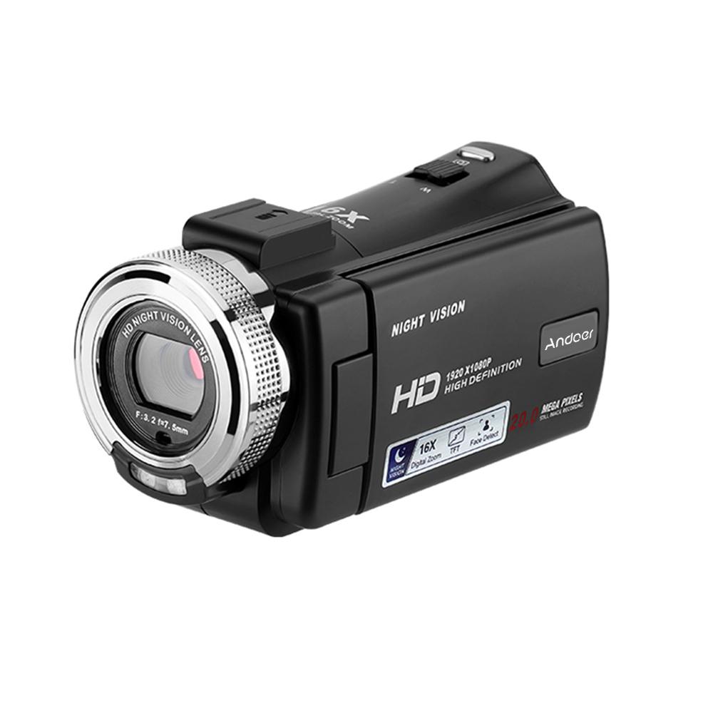 Andoer V12 1080P Full HD 16X Digitalzoom Aufnahme Videokamera Tragbarer Camcorder mit 3,0 Zoll Without Remote Control schwarz