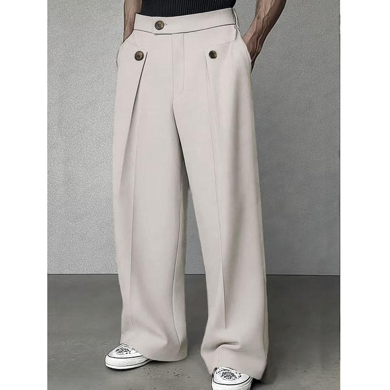 Frühling Herbst Mode Herren Freizeit Anzug Hose Mehrere Knöpfe Hohe Taille Locker Gerade Hose Frühling Business Einfarbig Hose 3XL beige
