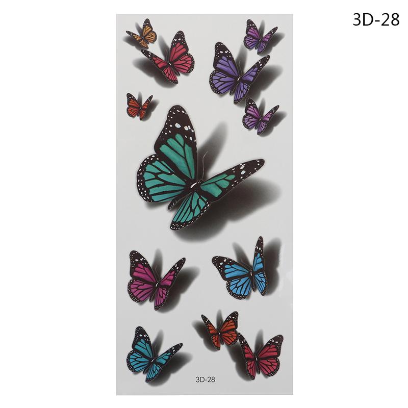 Temporäre Tattoo Aufkleber Body Art 3D Schmetterling Rose Feder Tattoo wasserdicht 3D-28