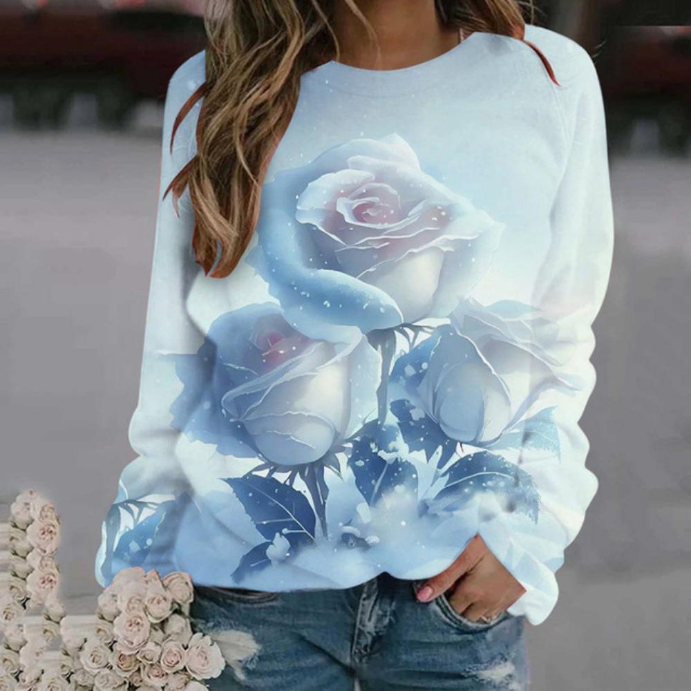 Rosenblüten-Sweatshirts mit Blumenmuster, 3D-Druck, Herbst-Winter, Damen-Hoodies, langärmelig, Y2k, übergroße Pullover, Tops, Damenkleidung S