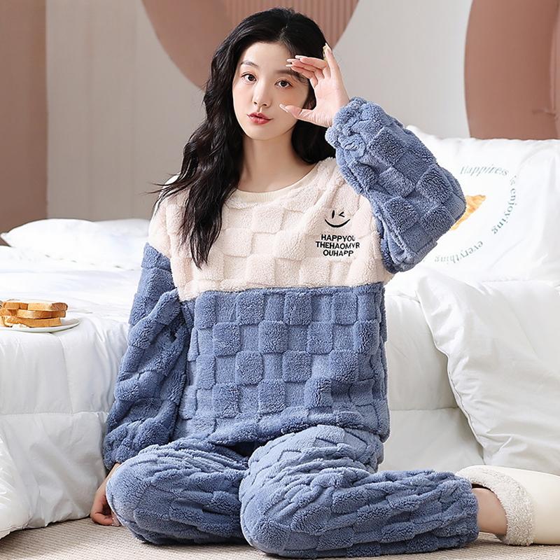 Damen Winter Warm Pyjama Set Übergröße Big Teddy Pyjama Mädchen Lässiger Langarm Flauschiger Pyjama 5XL