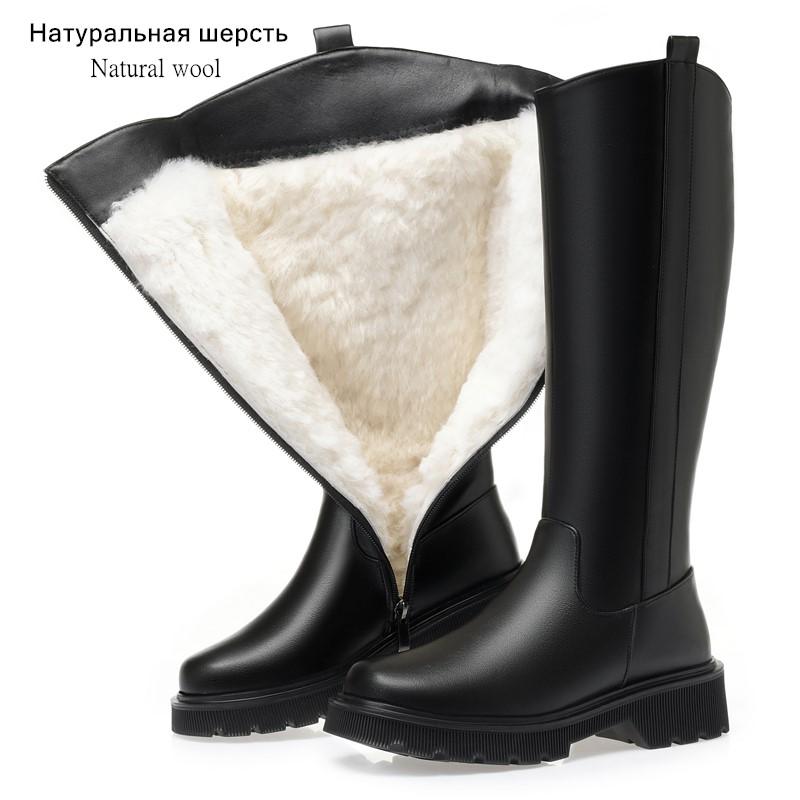 AIYUQI Winterstiefel Damen Echtes Leder Neue Wolle Warm Damen Hohe Stiefel Plateau Große Größe 41 42 43 Damen Schneestiefel 43