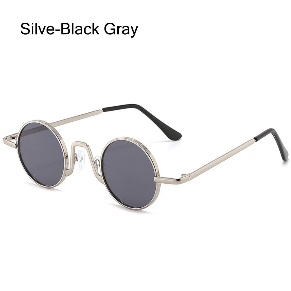 Punk Kreis Sonnenbrillen Bunte Hippie Sonnenbrillen Vintage Kleine Runde Sonnenbrillen für Damen & Herren Silve-Black Gray