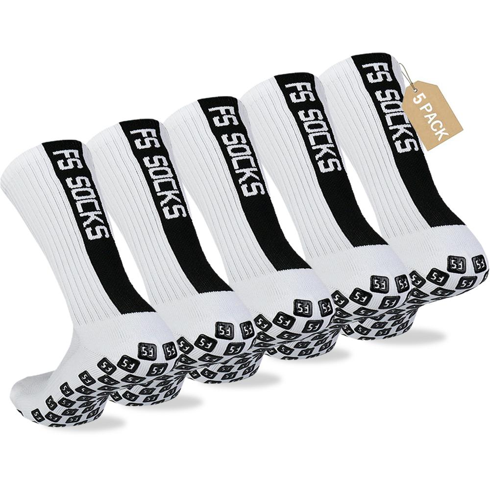 5 Paar rutschfeste Sport-Fußballsocken, rutschfeste Fußball-Griffsocken für Fußball, Basketball weiß