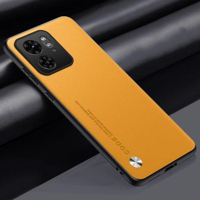 Schlichte PU-Lederhülle für Motorola Moto Edge 40 Neo Edge40 Rückseite, mattes Silikon, stoßfester Schutz, weiche Kante, Handyhülle für Moto G84 G 84 5G For Moto Edge 40 gelb