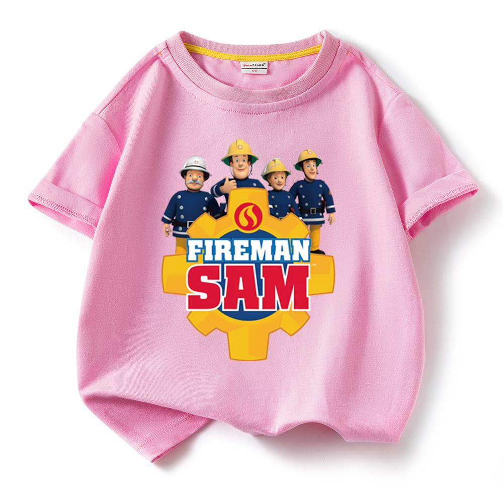 Kinder Baumwoll-T-Shirt Feuerwehrmann Sam Jungen Mädchen Cartoon Rundhals-T-Shirt Kleinkind Kurzarm-T-Shirt Kinder Sommerkleidung Mode Top 100 white