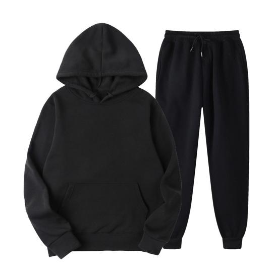 Herren Sportanzug Zweiteiliger Trainingsanzug-Set Mit Kapuze Kordelzug Langarm Sweatshirt Elastische Taille Hosen Set Sport Trainingsanzug XXXL schwarz