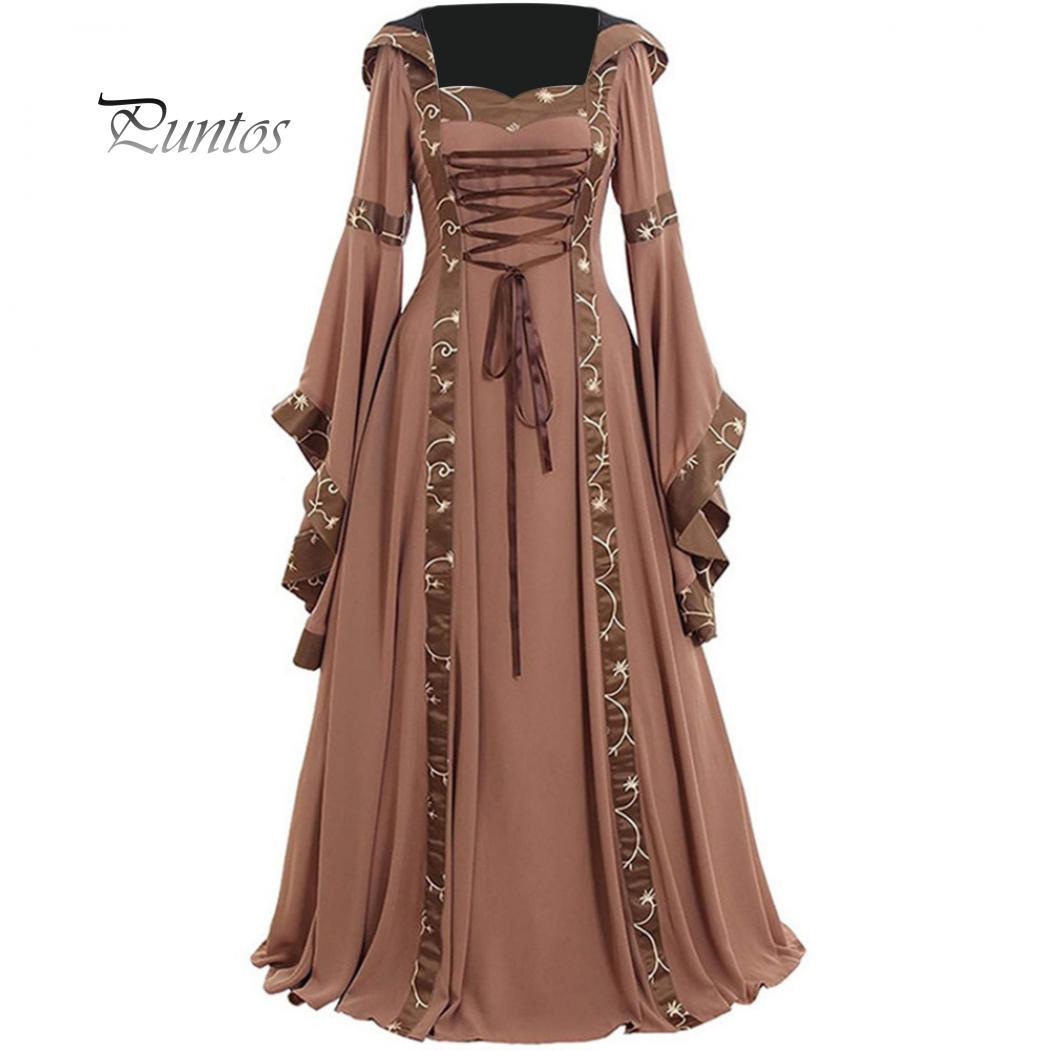Fashion Goods Damen-Kostüm mit Schnürung, langärmelig, bodenlang, mittelalterliches Kleid, Halloween-Kostüm XXXXXL khaki