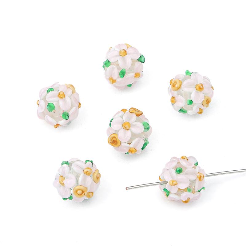 Ausgefallene handgefertigte runde Blumen-Blütenblatt-Perlen aus Glas, Lampwork-Perlen, passend für Charms, Armbänder, Halsketten, DIY-Schmuckherstellungszubehör