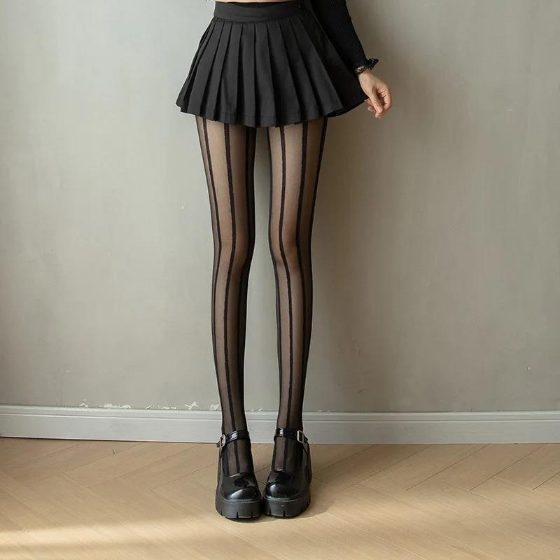 Sexy Damen Schwarze Strumpfhosen Schlankmachende Vertikale Streifen Linien Strumpfhosen Ultra-Dünne Strumpfhosen One Size gray