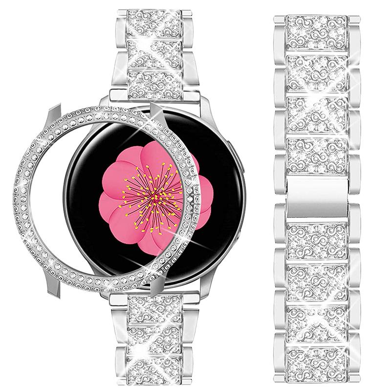 Strap Case Protector Für Samsung Galaxy Uhr 6 5 40mm 44mm Metall Armband Für Galaxy Uhr 4 44mm 40mm Band Diamant Abdeckung Galaxy watch 4 40mm silber