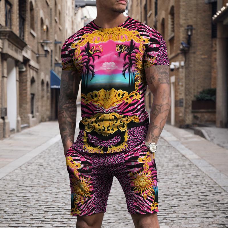 Sommer Männer T Shirt Set Mode Goldene Leopard Trainingsanzug Casual Kurzen Ärmeln T-shirt + Shorts Übergroßen Sport Anzüge Kleidung Outfit M