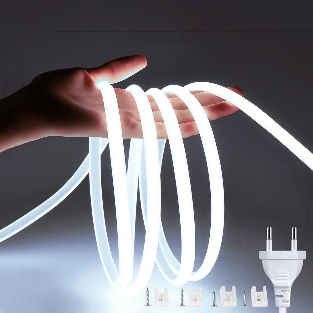 220V COB LED Streifen Licht EU Power Stecker IP67 Schnalle fixierung LED Streifen lampe Flexible COB Linear Licht Bar 3000K 4000K 6000K 1-21m 0.5M kühle weiße