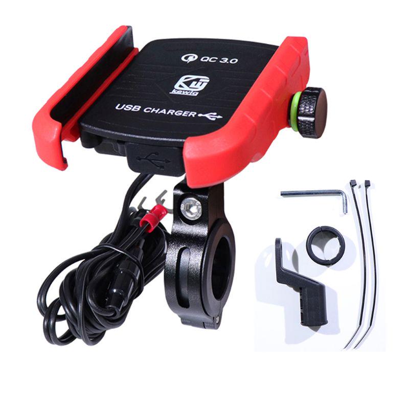 Wasserdichte Motorrad-360-Grad-Motorrad-Lenkerspiegel-Handyhalterung mit QC 3.0 USB-Ladegerät für iPhone Samsung Xiaomi Smartphone rot