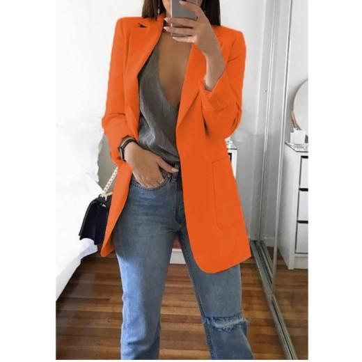 Damen-Blazer, lässig, übergroß, lang, Strickjacke, Jacke, Mantel, Herbst, modisch, langärmelig, Strickjacke, einfarbig, Büro, Damen, einfarbig, Blazer, Übergröße 4XL orange