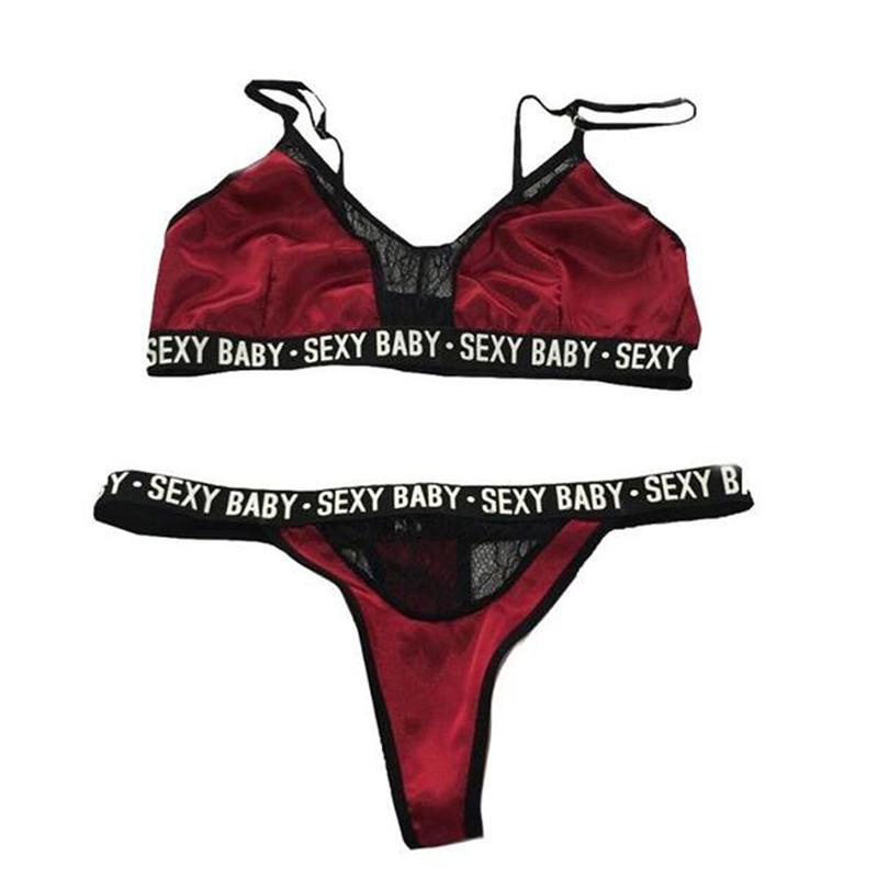 Frauen Sexy Dessous Weste Crop Bh Slip Set Brief Drucken Spitze Patchwork Kostüme Weibliche Unterwäsche S rot