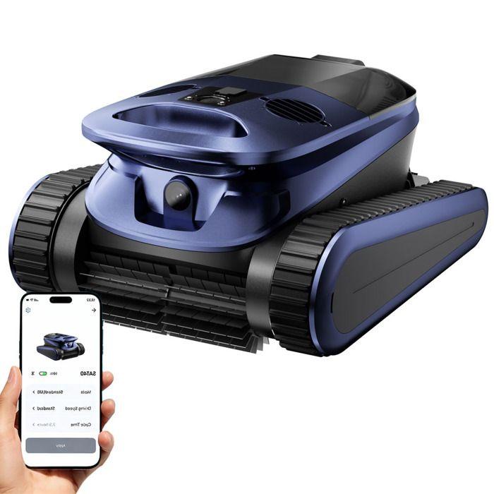 Kabelloser Poolroboter, Autonomie 240 Min. &;300m², Starke Saugkraft, Steuerung per App, Reinigt Boden, Wände und Wasserlinie blau