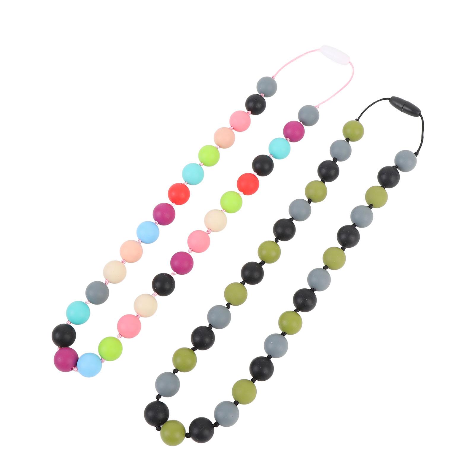 2 Stück Silikon Sensorische Halskette Set Verstellbares Band Stilvoll Weich Rutschfest Sensorische Halskette für Kinder Type B beige