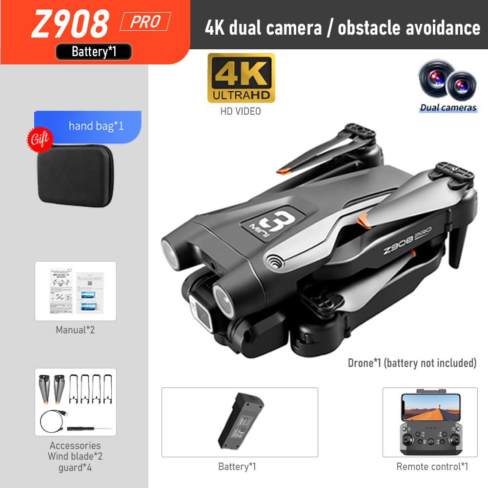 2023 neue Z908 Pro Drohne 4K HD Professionelle ESC Dual Kamera Optische Fluss Positionierung Winddicht 2,4G WIFi Hindernis Vermeidung quadcopter Dual 4K 1B Black