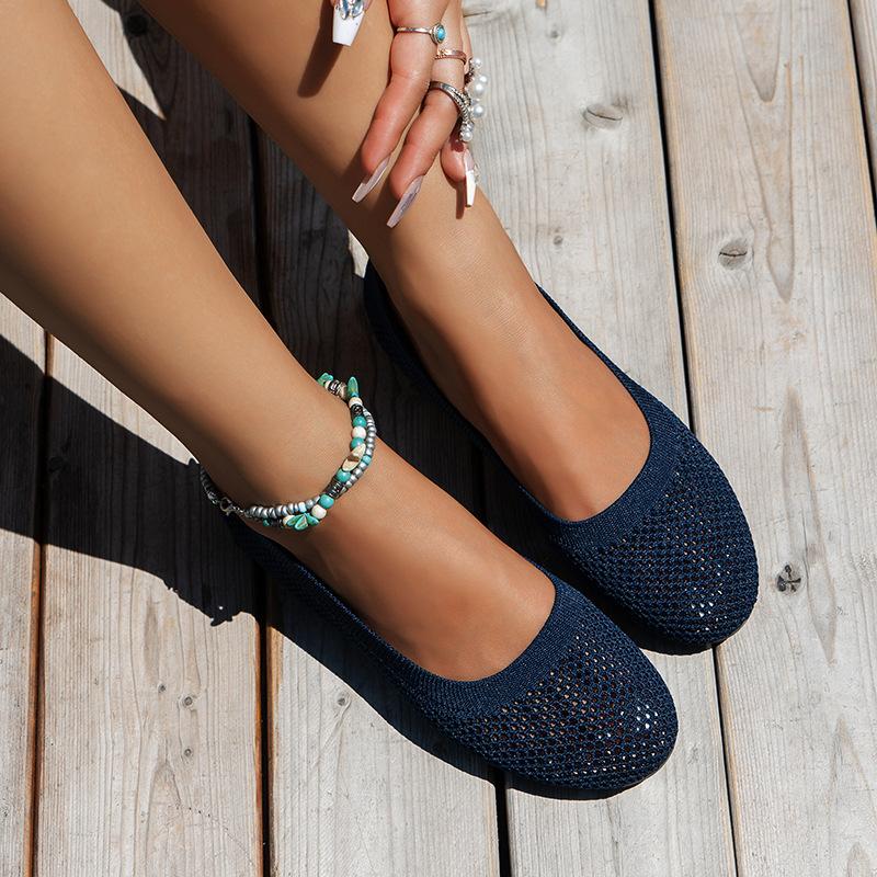 2024 frauen Flache Schuhe Frühling und Herbst Neue Mode Runde Kappe Flache Schuhe Atmungsaktivem Mesh Casual Barfuß Schuhe 41 navy blau