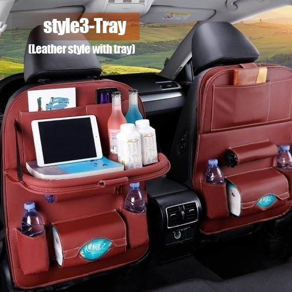 Multi-Pocket-Autositz-Rücken-Hänge-Organizer-Tasche, universelle Auto-PU-Leder-Aufbewahrungstasche, faltbares Regal wein rot
