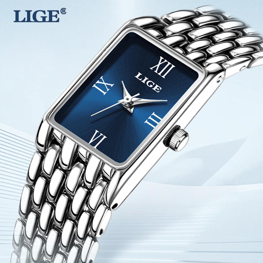 LIGE Damen Uhr Einfach Exquisit Elegant Neues Design Edelstahl Wasserdicht Damen Uhr silber/blau