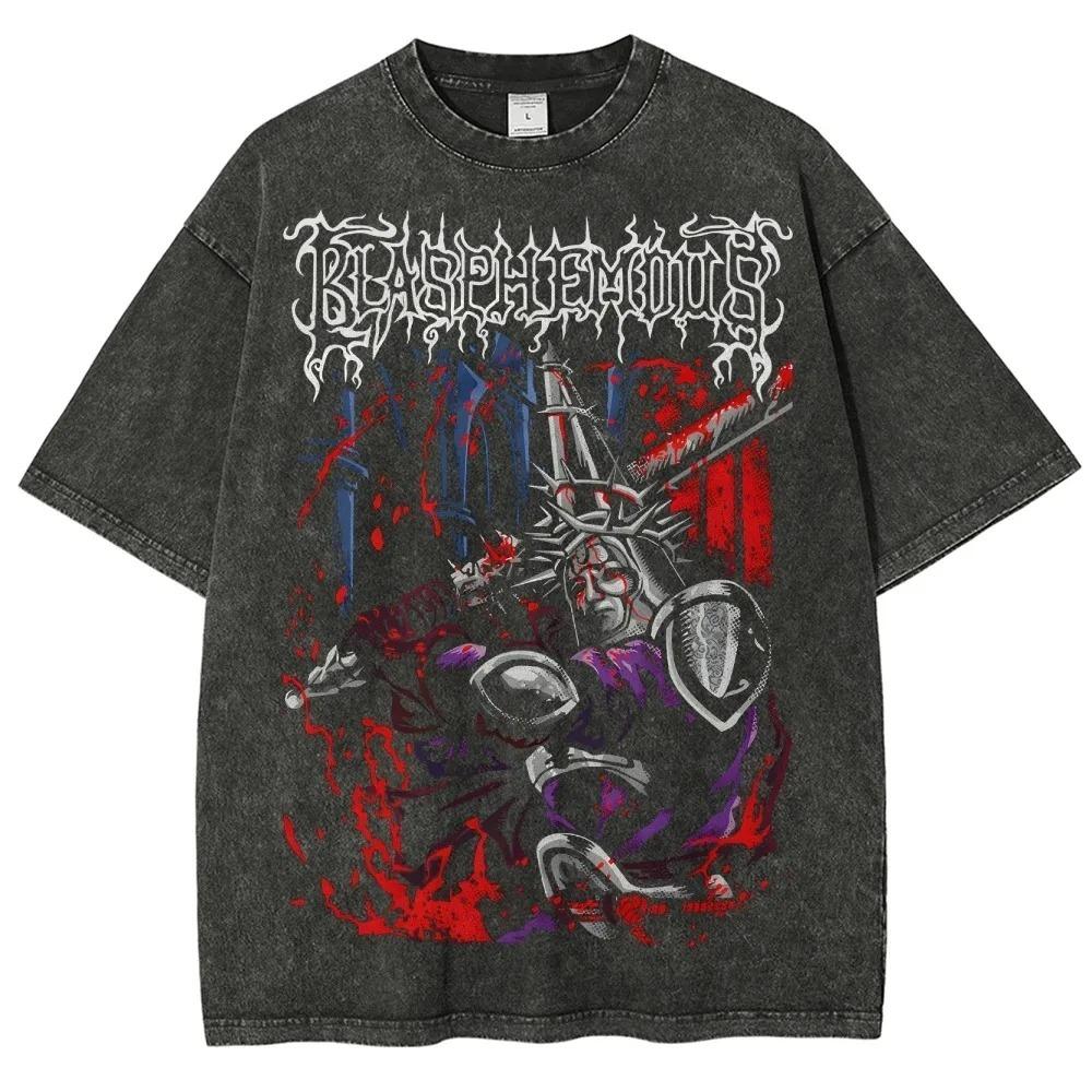 Dark Souls Artorias der Abysswalker Doppelseitiges Grafik-T-Shirt, Vintage Gewaschenes Oversized-Tee, Unisex Dunkler Metal-Stil Spiel Streetwear Oberteil XXXL blau