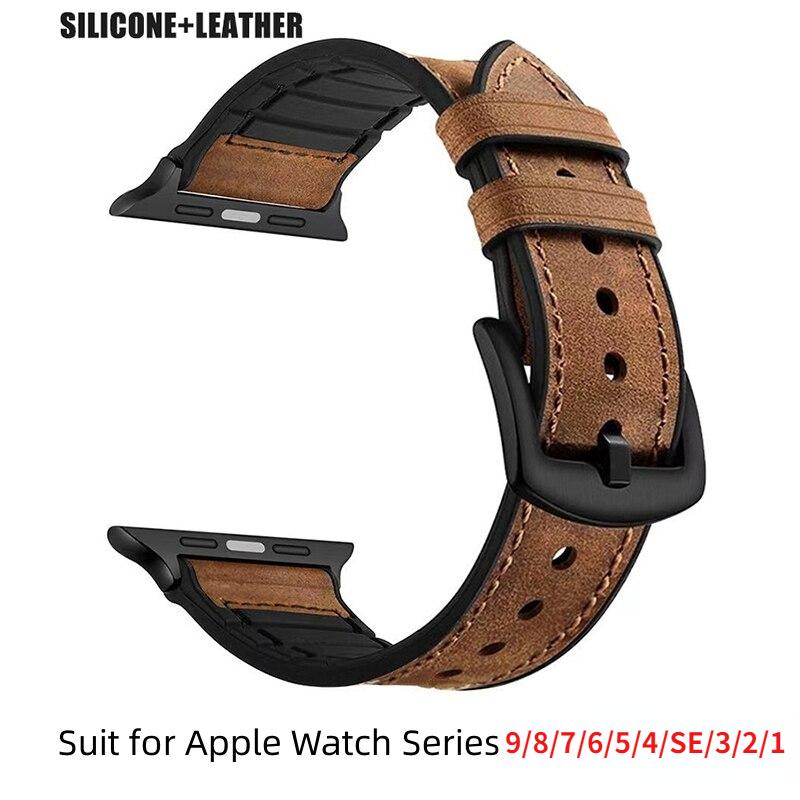 Silikon-Lederarmband für Apple Watch Ultra 2 Strap 10 9 8 7 6 SE 5 4 Sportuhrenarmband 42mm 44mm 40mm 49mm 38mm für Apple Watch 45mm 46mm Band For 38mm 40mm 41mm braun