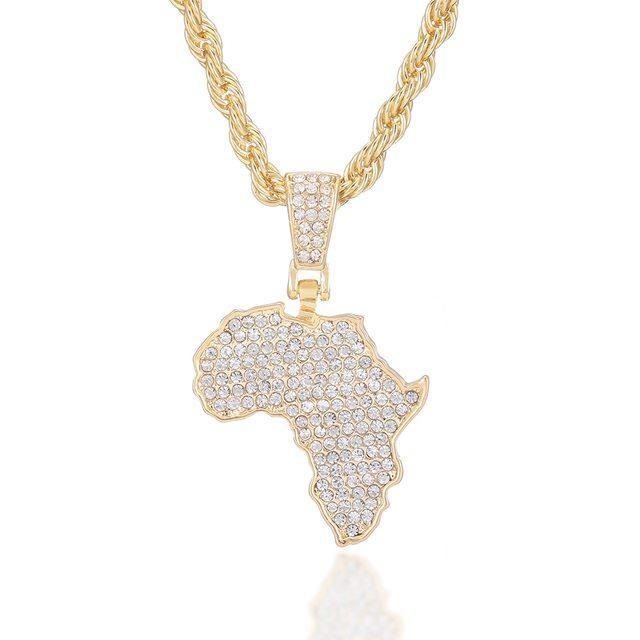 2024 Afrika Karte Anhänger Halskette Damen Herren Äthiopischer Schmuck Großhandel Afrikanische Karte Hiphop Artikel Party