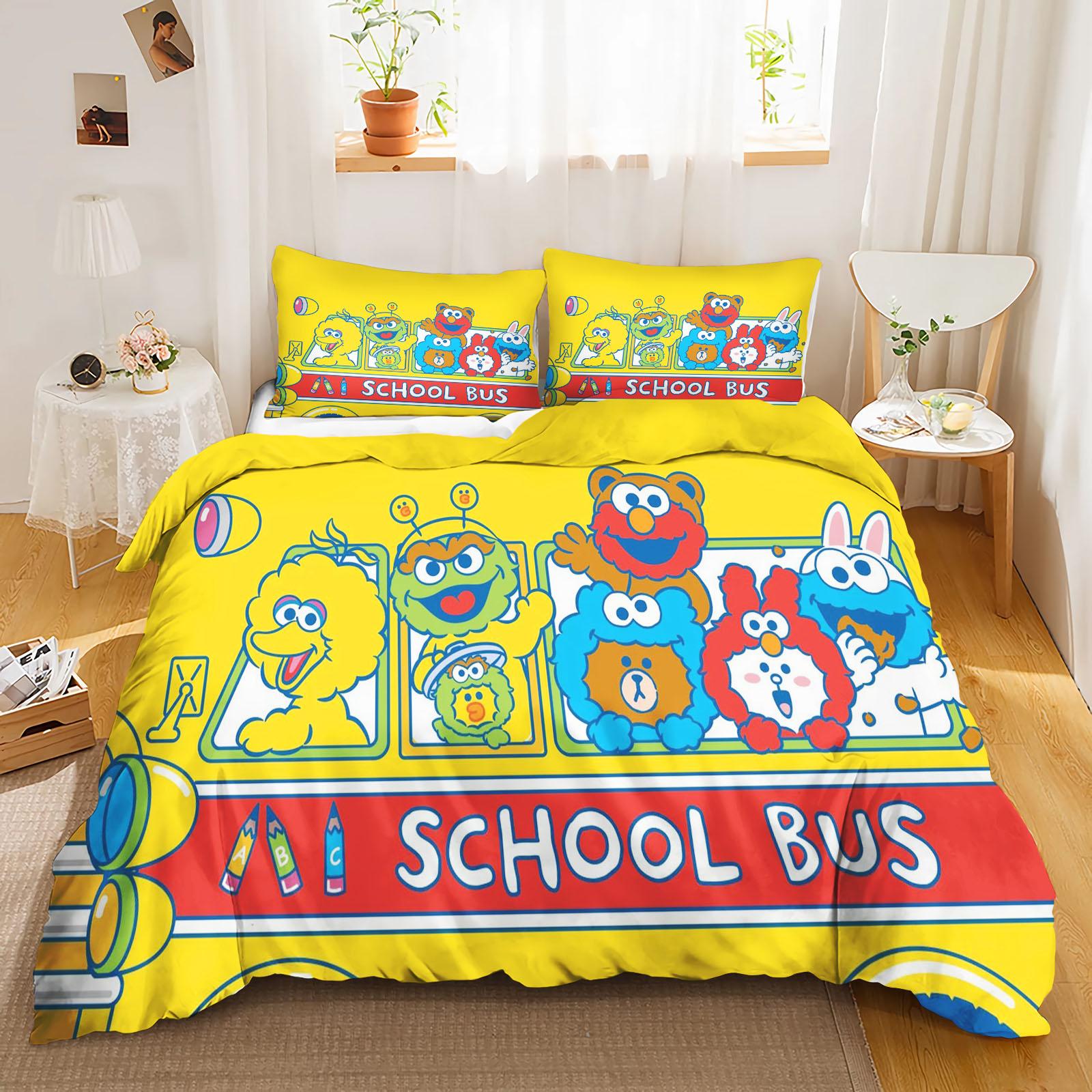 Sesamstraße Bettwäsche-Set Bettdecke Bettwäsche 3D Kinder-Bettwäsche-Set 3-teilig 1 Bettbezug King Size AU Single(140*210cm)3pcs yellow