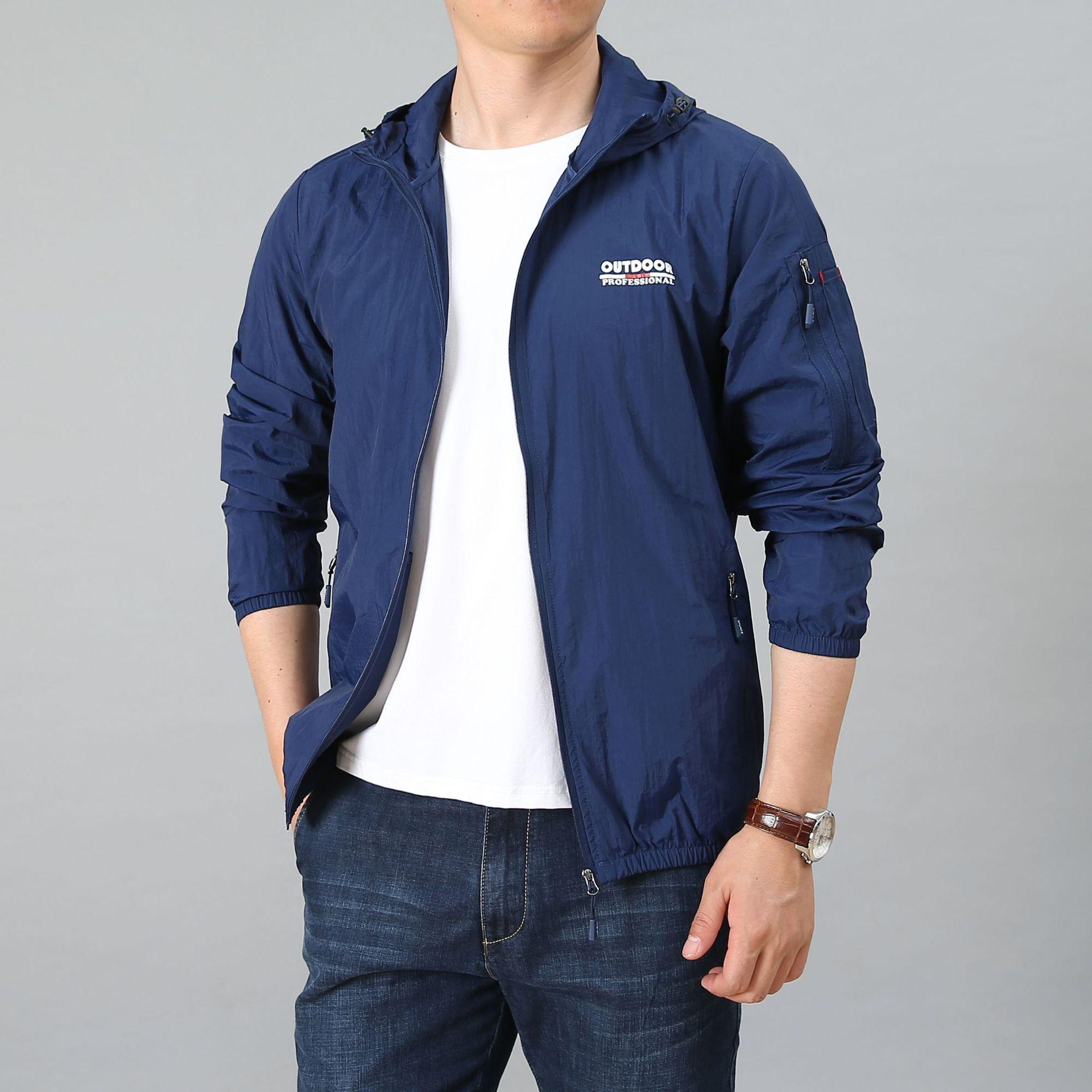 Dünne Jacke Herren Frühling Sommer Outdoor Trocken Sonnenschutzjacke Kapuzenoberbekleidung Sport Windjacke Leichte Jacken XXXL königsblau