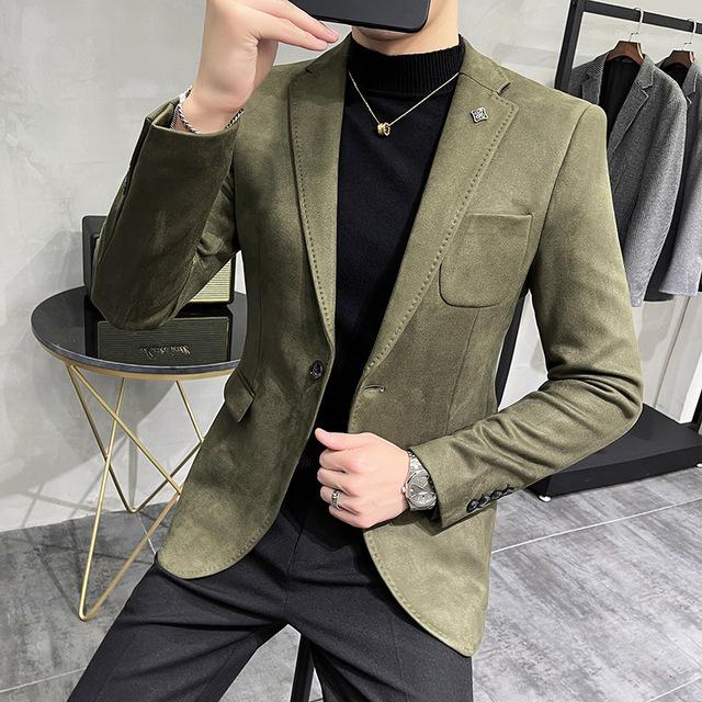 Neue Herren Blazer Jugend Slim Casual Wildleder Blazer M grün