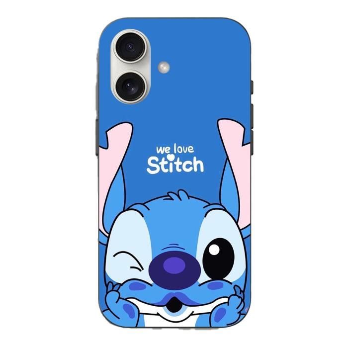 Coque Iphone 16 stitch cute ohana stitch bleu front bleu blau