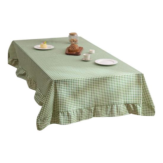 Retro Karomrüsche Tischdecke Bauernhaus Tisch Maschinenwaschbare Tischdecke Abdeckung Rustikal Baumwolle Leinen für Esszimmer 200cm grün