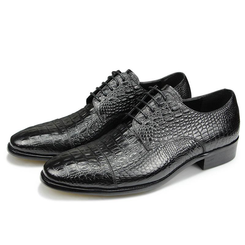 Mode Alligator Stilvolles Leder Herren Anzug Oxford Schuh Echtes Handgefertigtes Mode Täglich Büro Derby Schuhe Kundenspezifische Größe Logo 44 schwarz