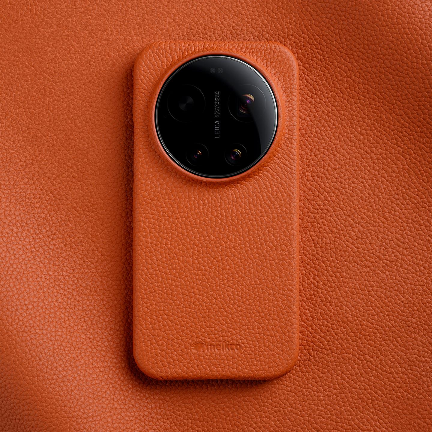 Melkco Echte Leder Handyhülle für Xiaomi 17 Ultra Mi 15 Ultra Mi15 Pro Kabelloses Laden Mikrofaser Innere Rückseite+Metalllinse xiaomi 15 ultra orange