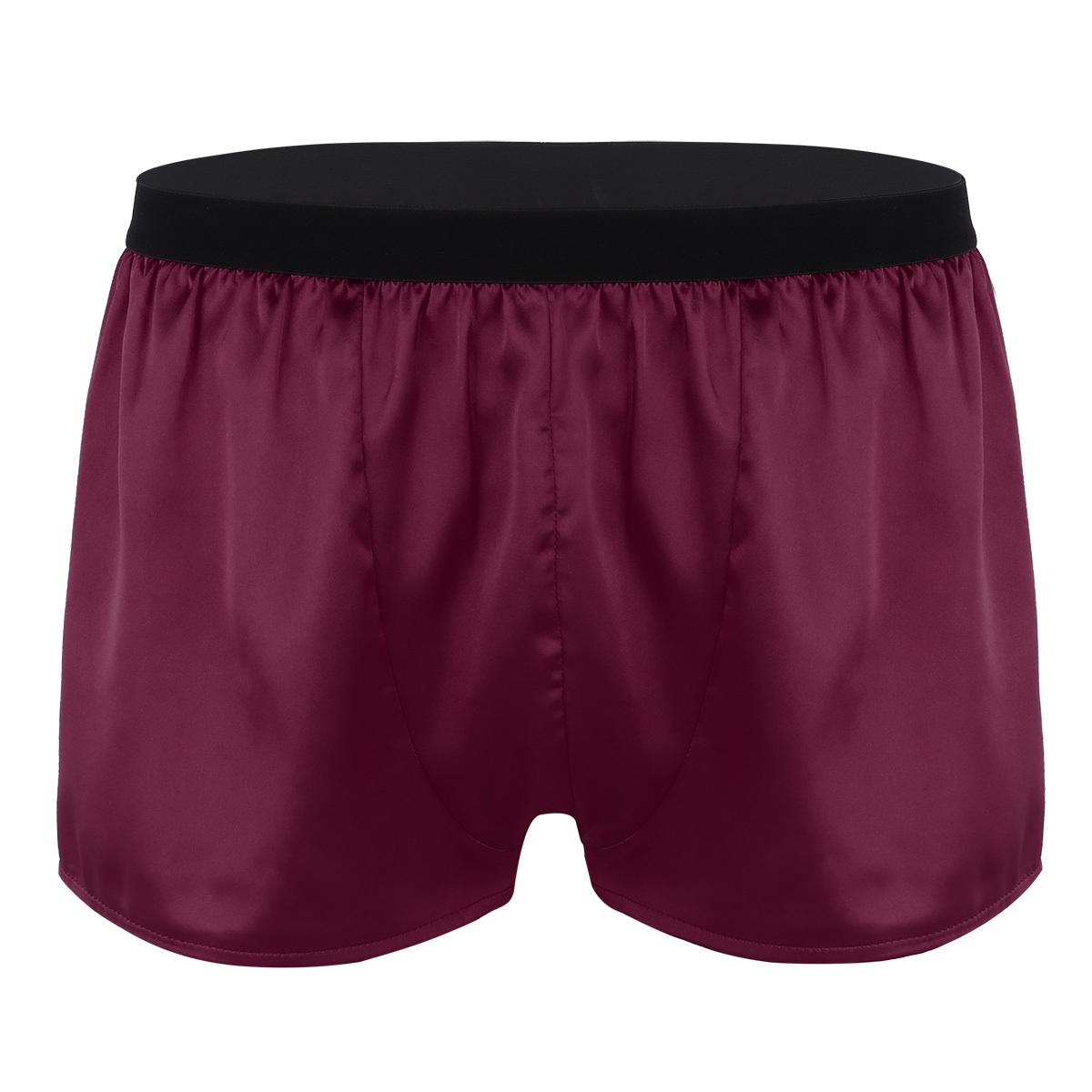 Boxershorts Herrenunterwäsche Trunks Satin-Seidenunterwäsche Boxershorts für Herren-Nachtwäsche Unterhosen L wein rot