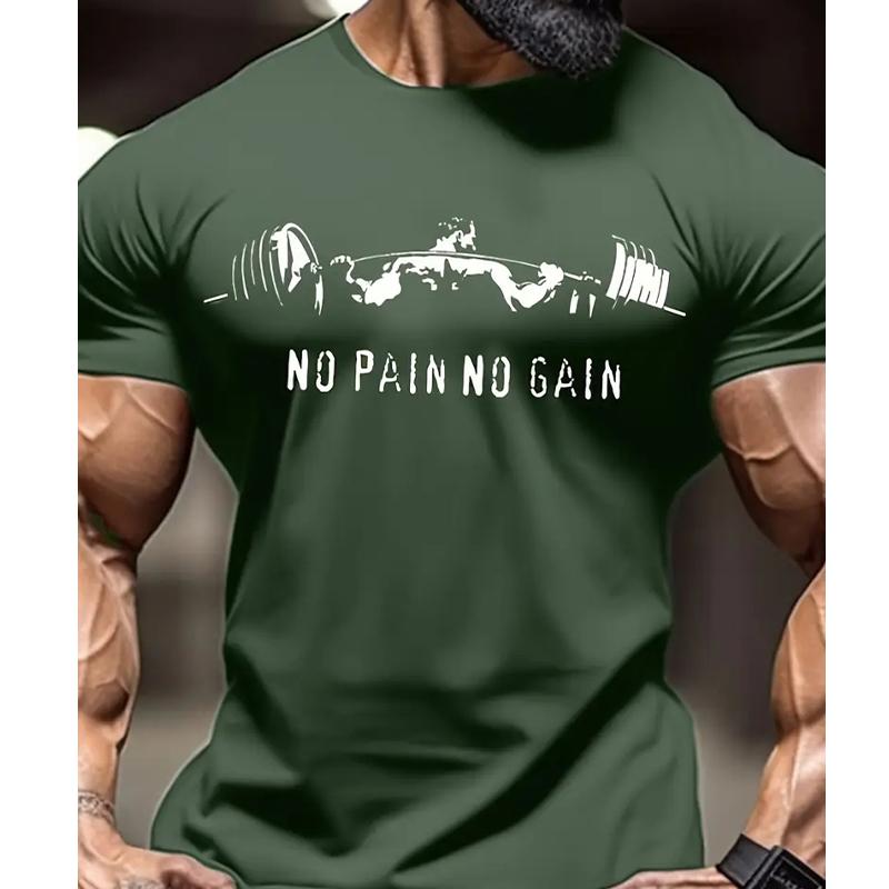 Neues Sommer Herrenmode T-Shirt Persönlichkeit Hantel Aufdruck Herren T-Shirt Top M grün