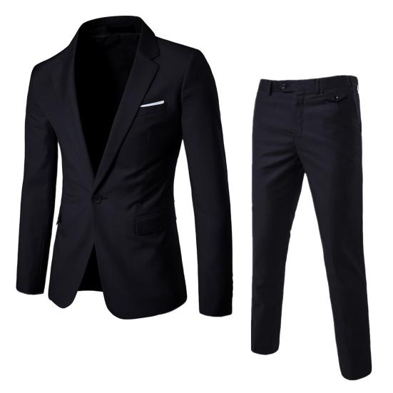 2 Teile/satz Männer Business Blazer Anzug Hosen Set Revers Langarm Single Button Taschen Anzug Mantel Slim Fit Lange Hosen arbeitskleidung M schwarz