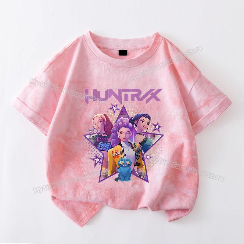 KPop Dämonenjäger Batik-T-Shirt für Mädchen Kurzarm-Tops Rumi Mira Zoey Print T-Shirts Niedliche Sommer-Kinderbekleidung 130 pink