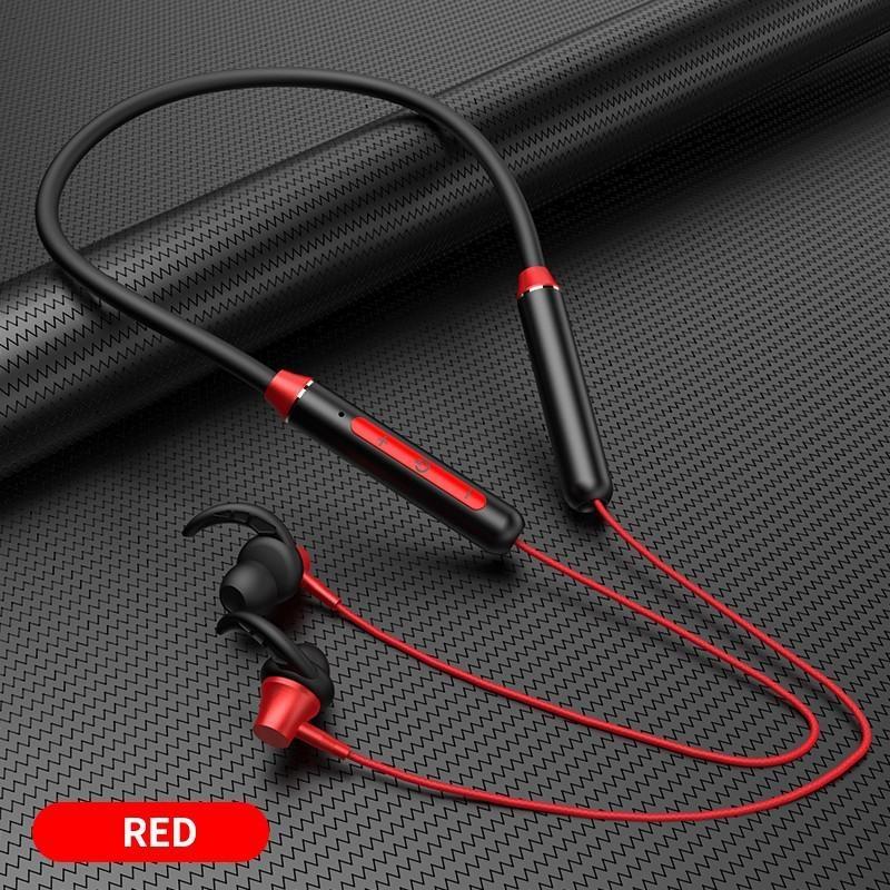 Drahtlose Bluetooth-Kopfhörer mit Nackenbügel, magnetisches Sport-Lauf-Headset mit Mikrofon, IPX5-wasserdichte Sport-Ohrhörer, Rauschunterdrückungs-Kopfhörer rot