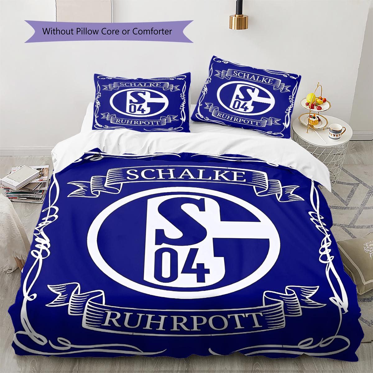 FC Schalke 04 Muster Bettwäsche, Steppbett Set Bettbezug Kissenbezug Zuhause Geburtstagsgeschenk (1 Bettbezug + 2 Kissenbezüge, ohne Füllung) 155x200cm