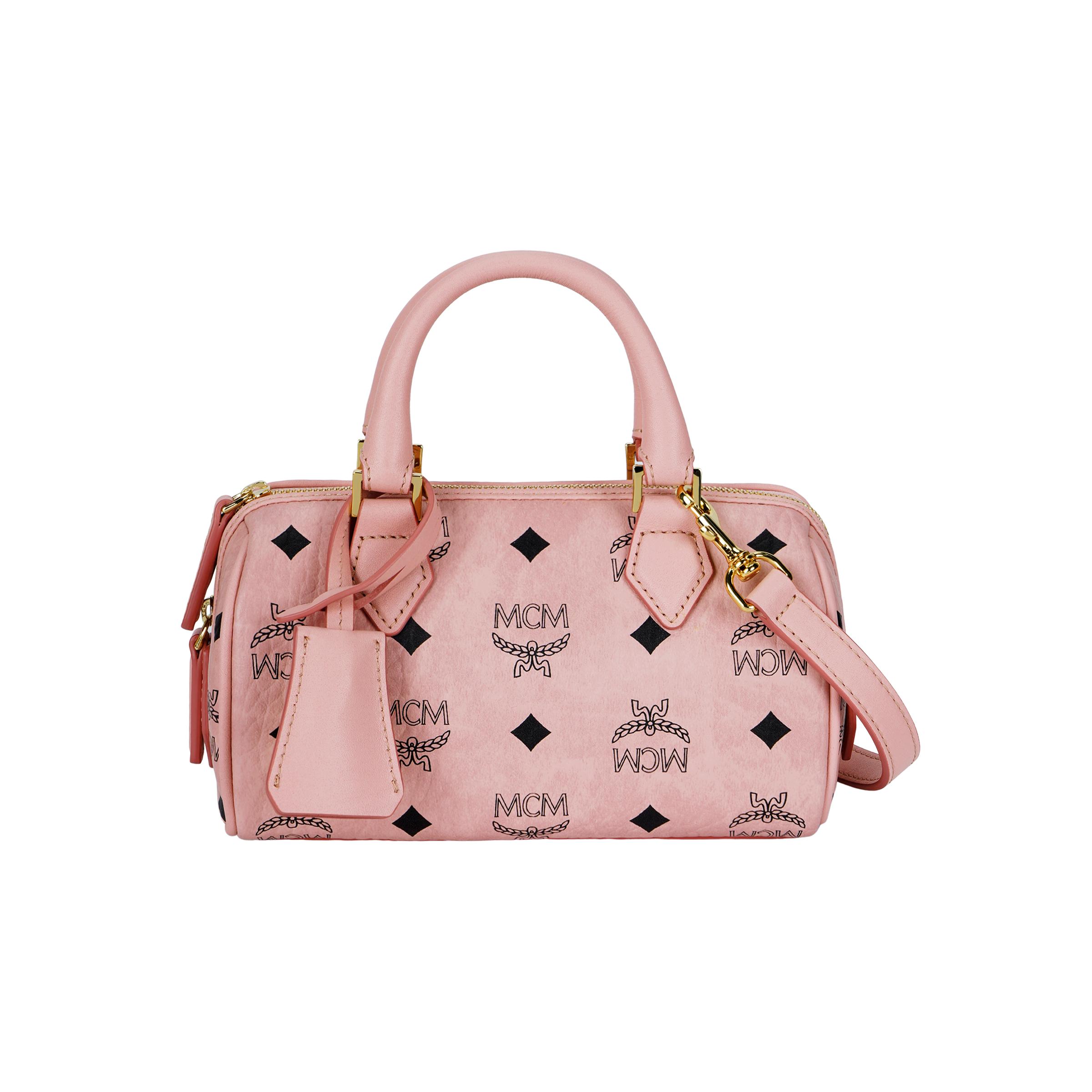 MCM Ella Monogram Beschichtetes Canvas und Leder Boston Tasche Mini Damen Handtaschen Rosa MWBESEA01PZ001 Basic Set (Bag+Dust Bag)