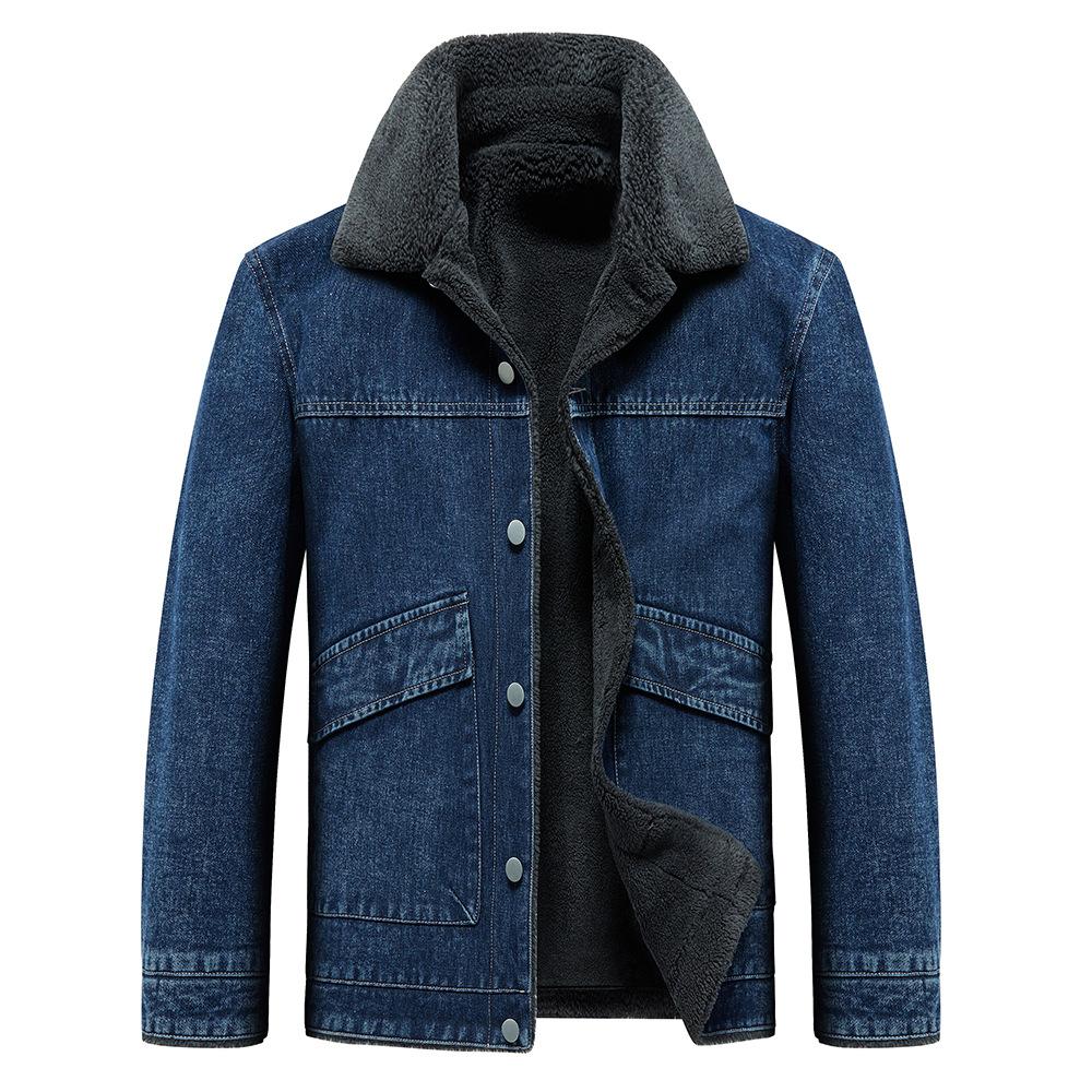 Neue Jacke Herren Fleecejacke Denim Verdickte Baumwollgefütterte Jacke Herbst und Winter Warme Baumwollgefütterte Jacke 5XL