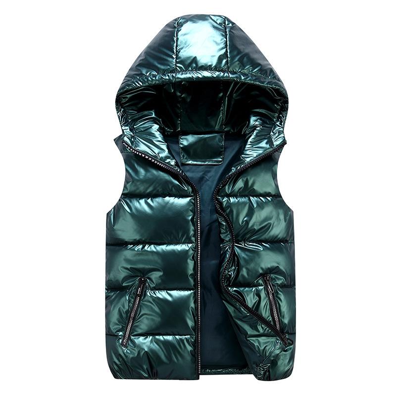 Mode Glänzend Unten Baumwolle Ärmellose Jacke Weibliche Verdicken Warme Winter Weste Frauen Winter Mit Kapuze Weste Mantel XXXXL dunkelgrüne