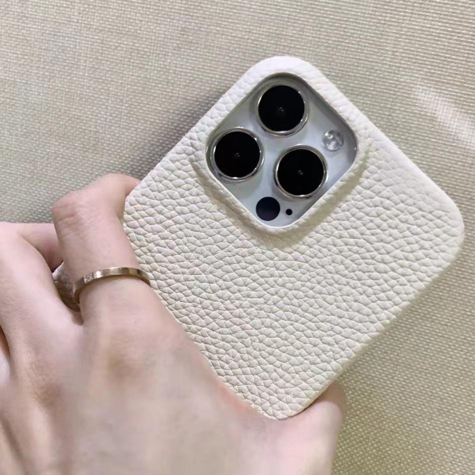 Handyhülle mit Lederstruktur für iPhone 16 ProMax - Mehrere Farben, weiche, sturzfeste Handyhülle aus Silikon für Apple iPhone 16/15/14/13/12/11/Plus/Pro Apple 16pro elfenbein